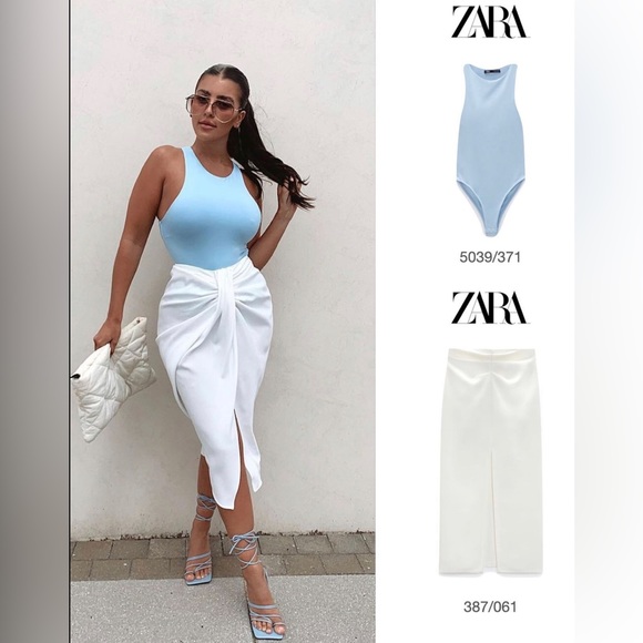 ZARA Baby Blue Spandex Halter Neck Bodysuit - Picture 4 of 13